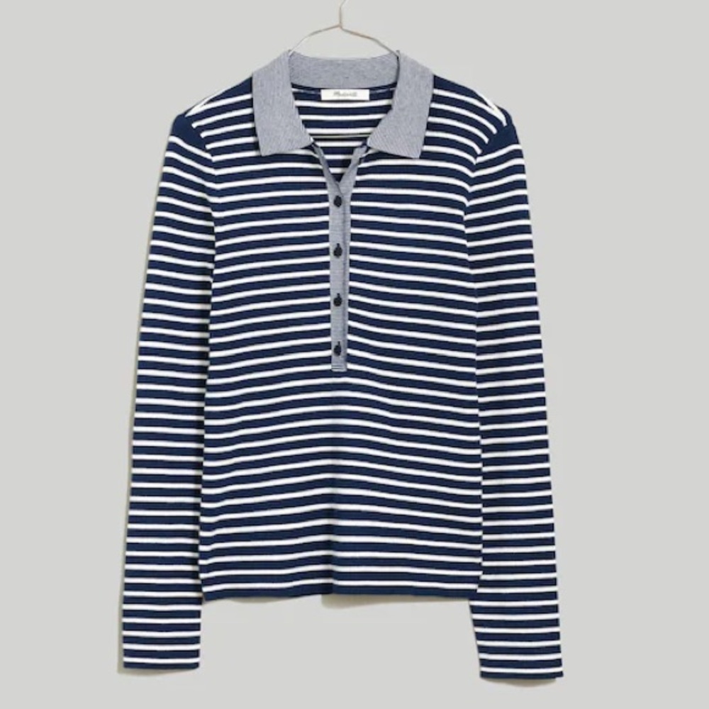 MADEWELL The Signature Knit Polo Sweater Top in Stripe Medium - Picture 5 of 12